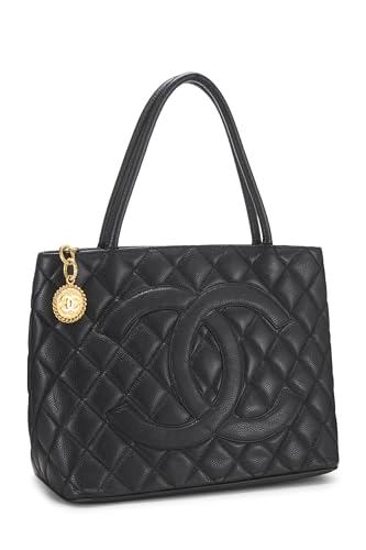 Chanel, Black Quilted Caviar Medallion Tote, Black
