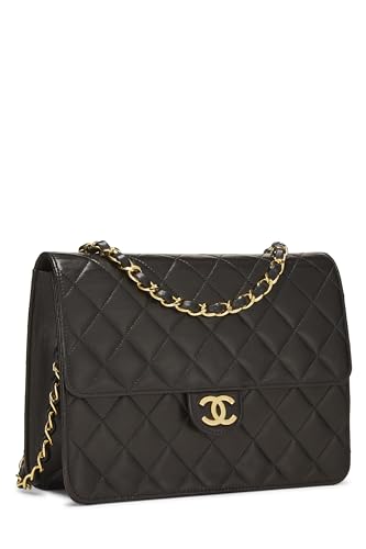 Chanel, Black Quilted Lambskin Half Flap Small, Black