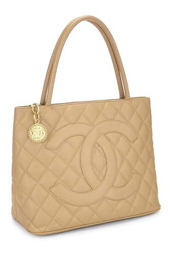 Chanel, Beige Quilted Caviar Medallion Tote, Beige