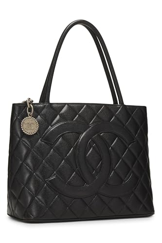 Chanel, Black Quilted Caviar Medallion Tote, Black