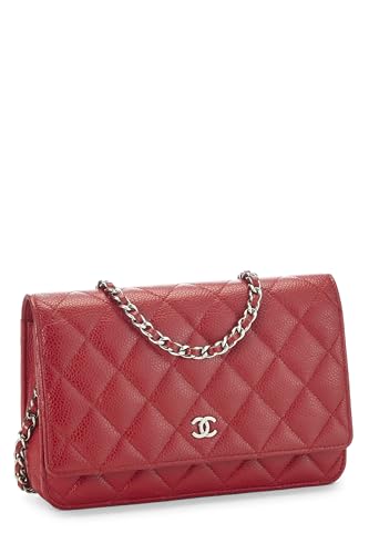 Chanel, Red Caviar Classic Quilted Wallet On Chain (WOC), Red