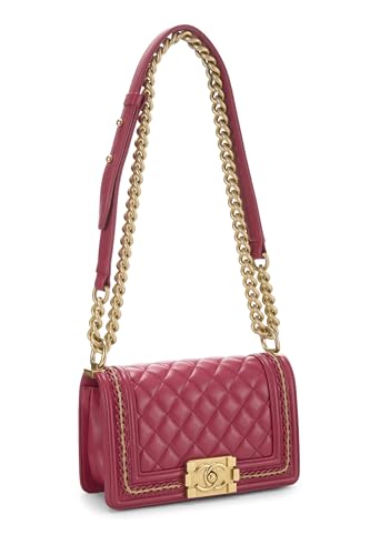 Chanel, Pink Quilted Lambskin Chain Around Boy Bag Small, Pink
