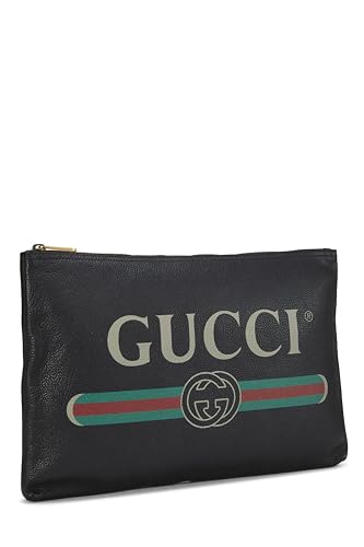 Gucci, Black Leather Logo Print Pouch, Black
