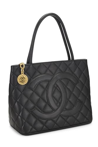 Chanel, Black Quilted Caviar Medallion Tote, Black