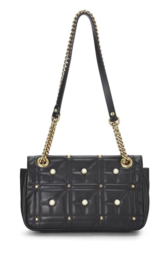 Gucci, Black Leather & Faux Pearl GG Marmont Shoulder Bag Small, Black