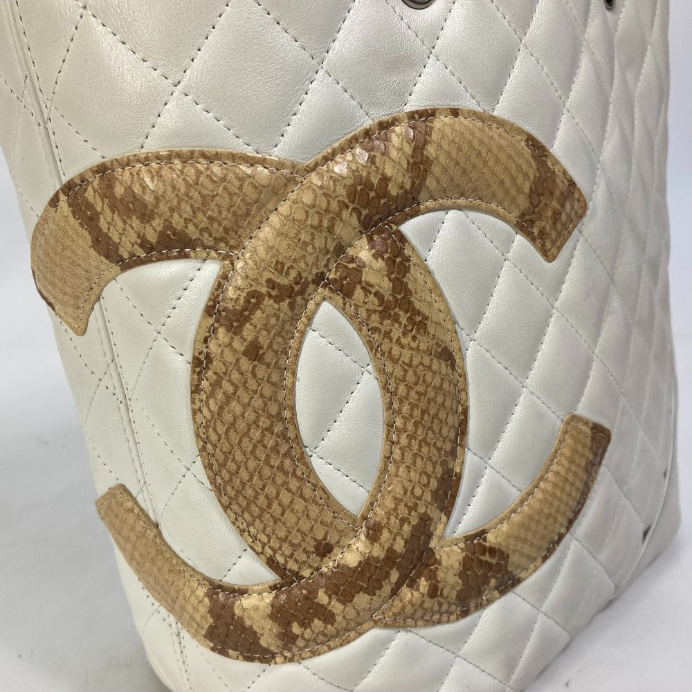 CHANEL Tote Bag A25167 lambskin white Cambon line CC COCO Mark Women Used