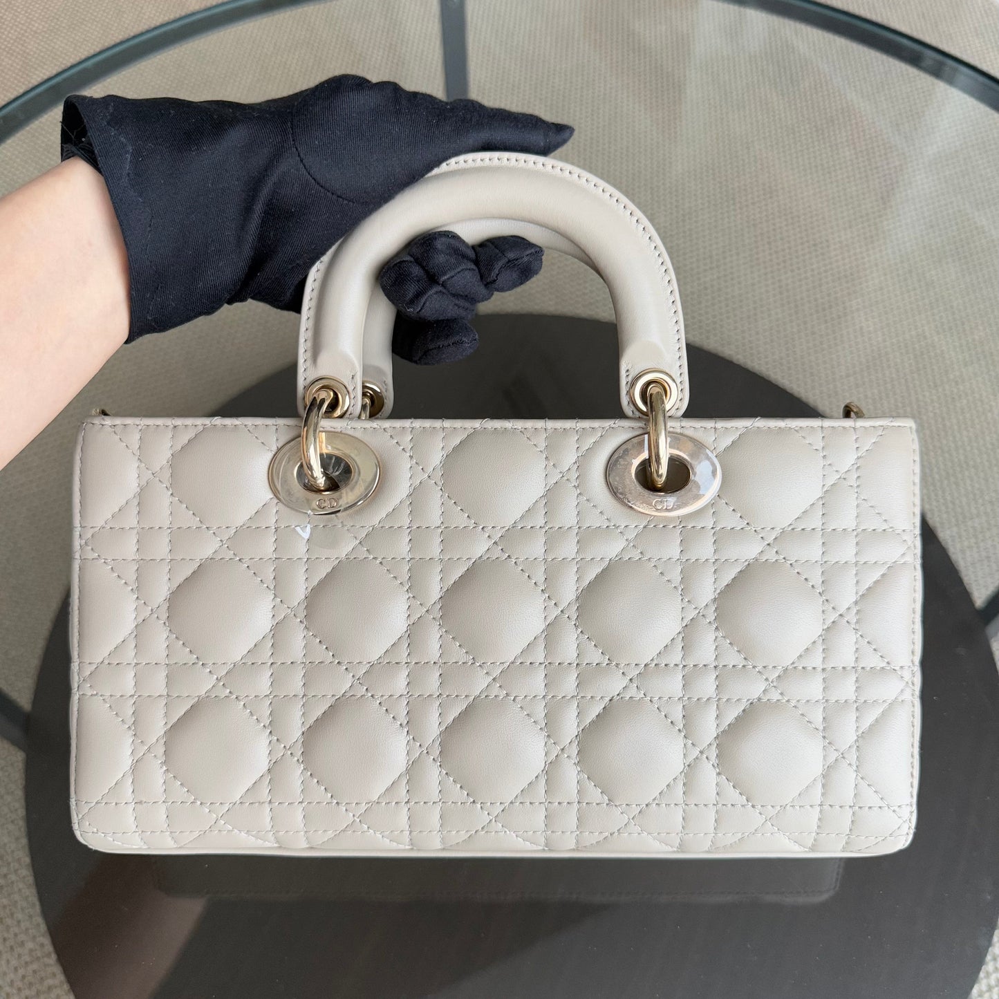 Dior D-Joy Medium - Cannage Lambskin Beige Gold Hardware