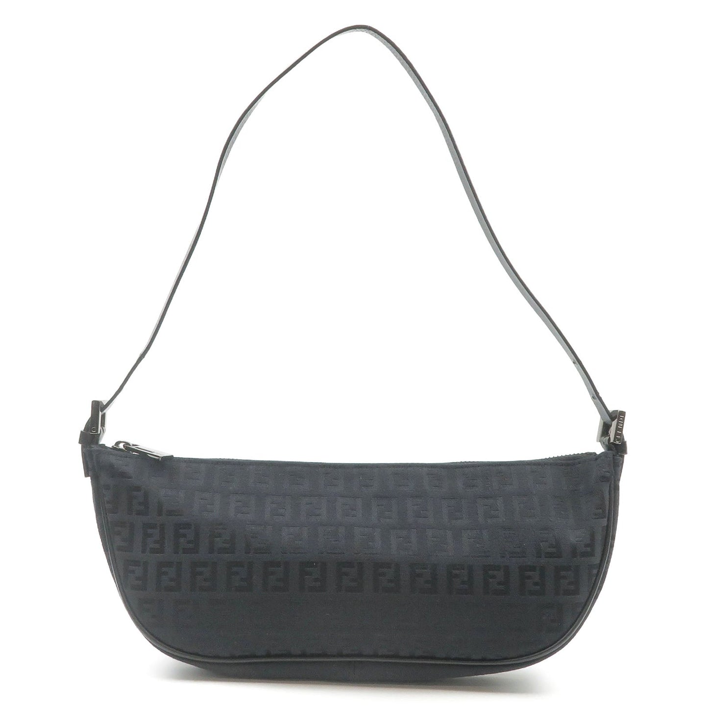 FENDI Zucchino Canvas Leather Shoulder Bag Pouch Black 8BR144