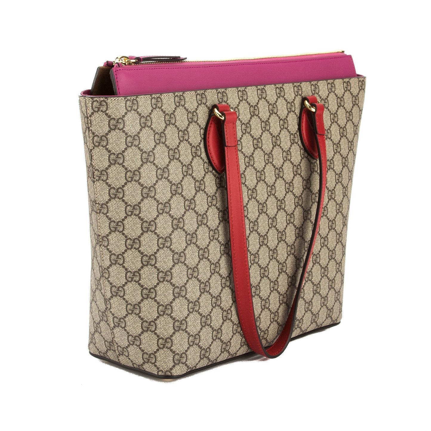 G*G Hibiscus Red and Pink Leather Medium GG Supreme Tote Bag (New with Tags)