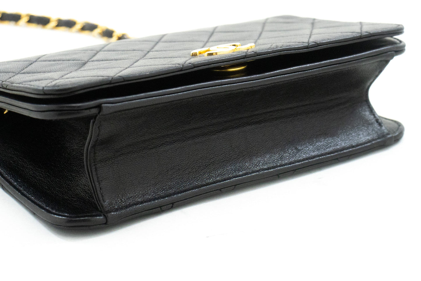 CHANEL Full Flap Chain Shoulder Bag Clutch Black Quilted Lambskin