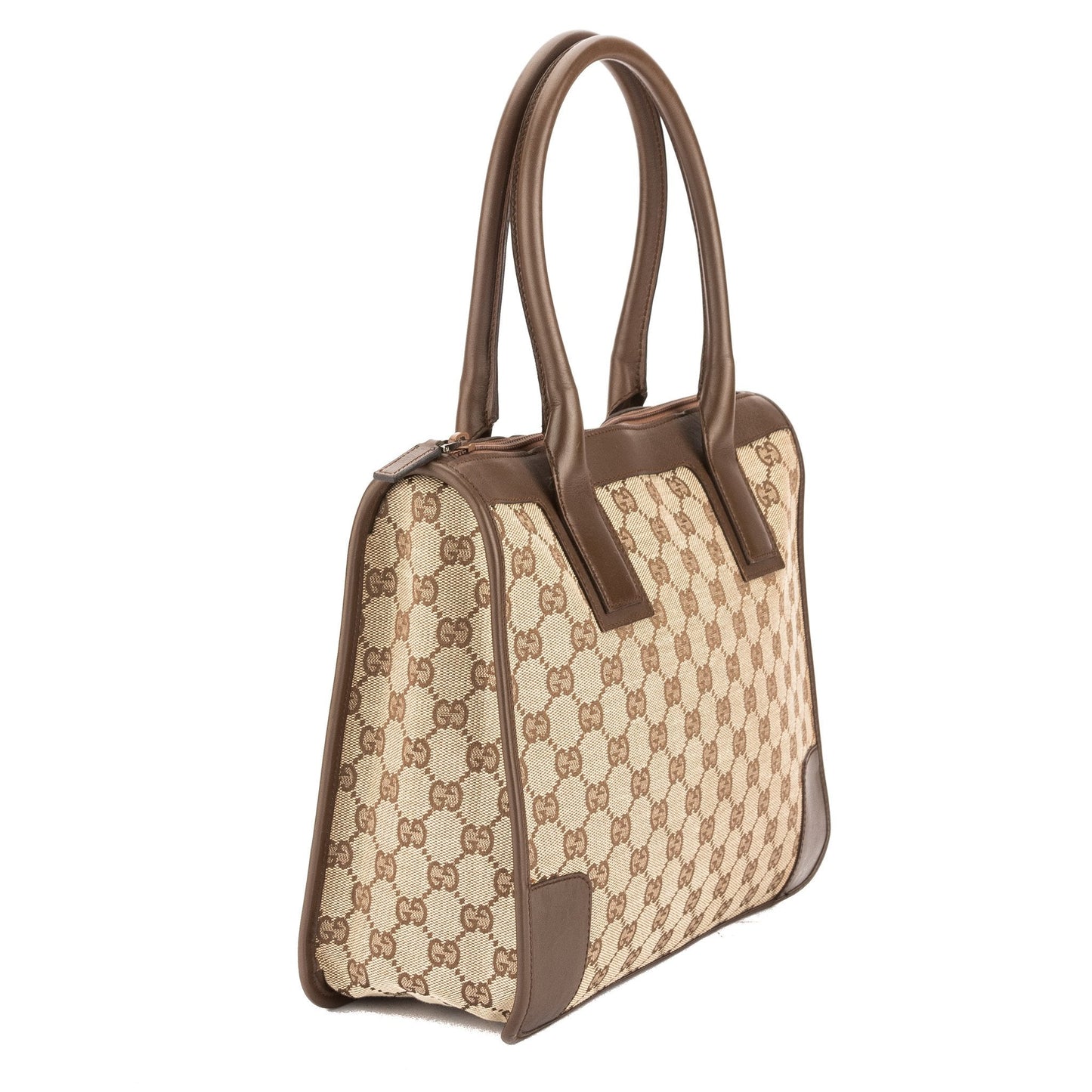 G*G Brown Leather GG Supreme Canvas Tote Bag (Pre Owned)