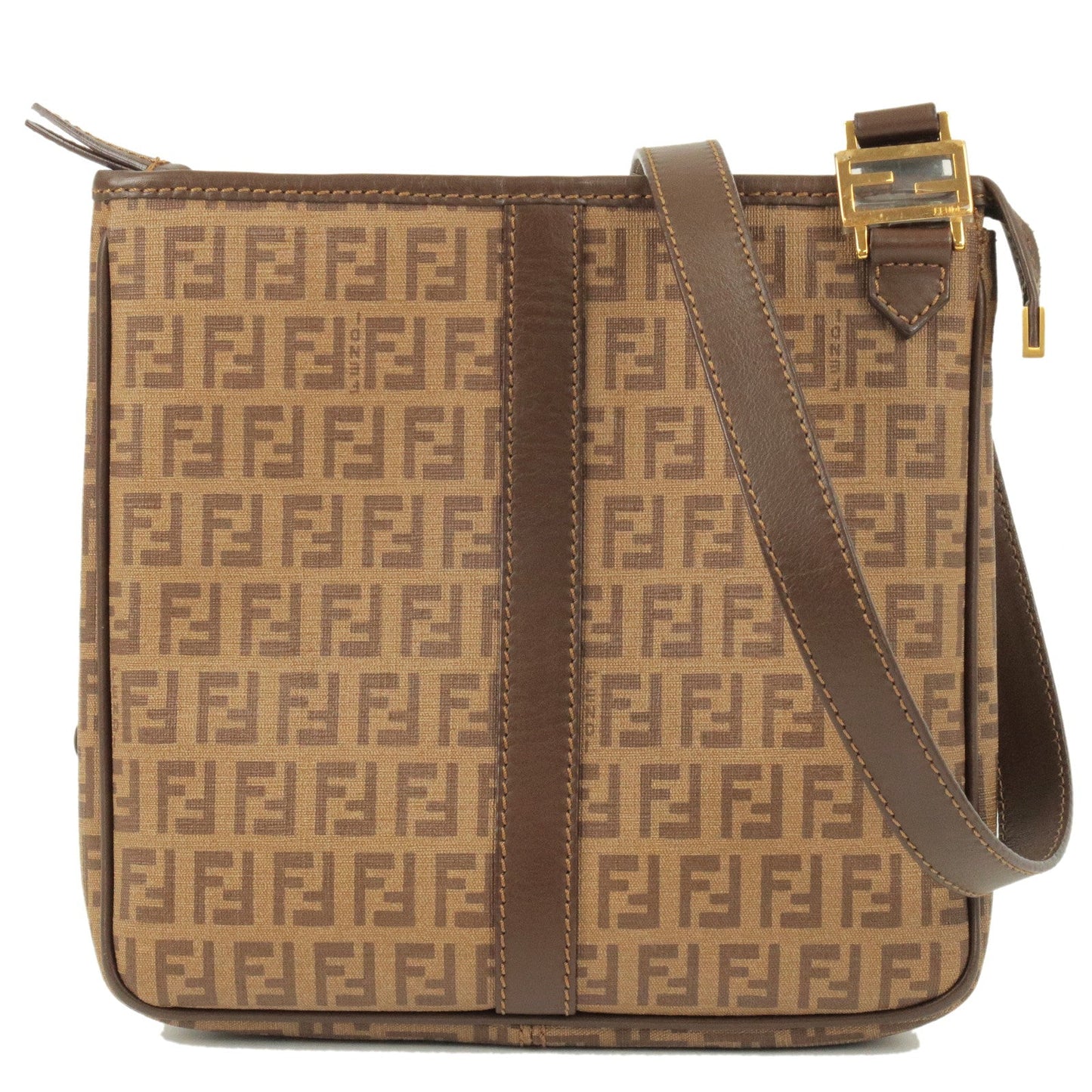 FENDI Zucchino PVC Leather Shoulder Bag Beige Brown 8BT195