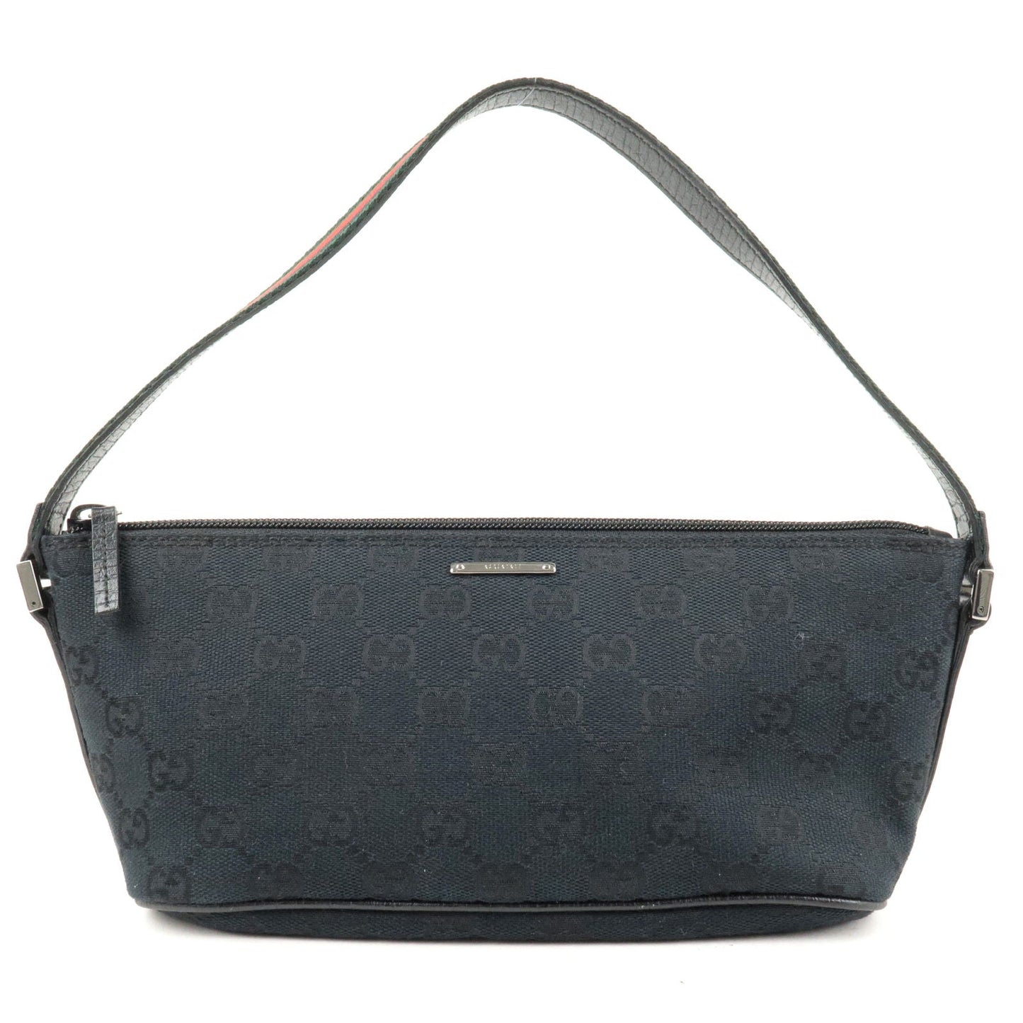 GUCCI Sherry GG Canvas Leather Boat Bag Pouch Black 141809
