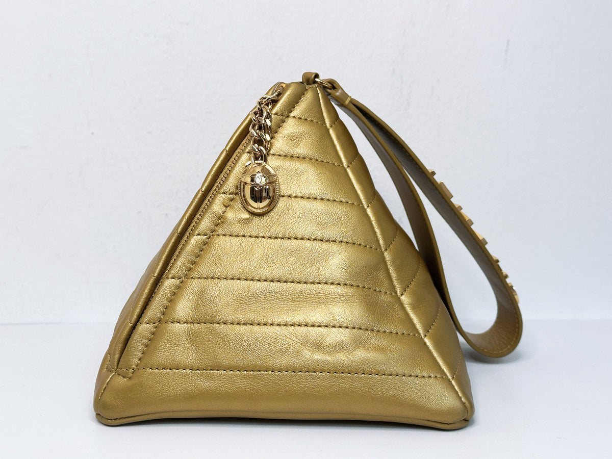 Chanel Gold Pyramid Leather Clutch Golden 2831 holo