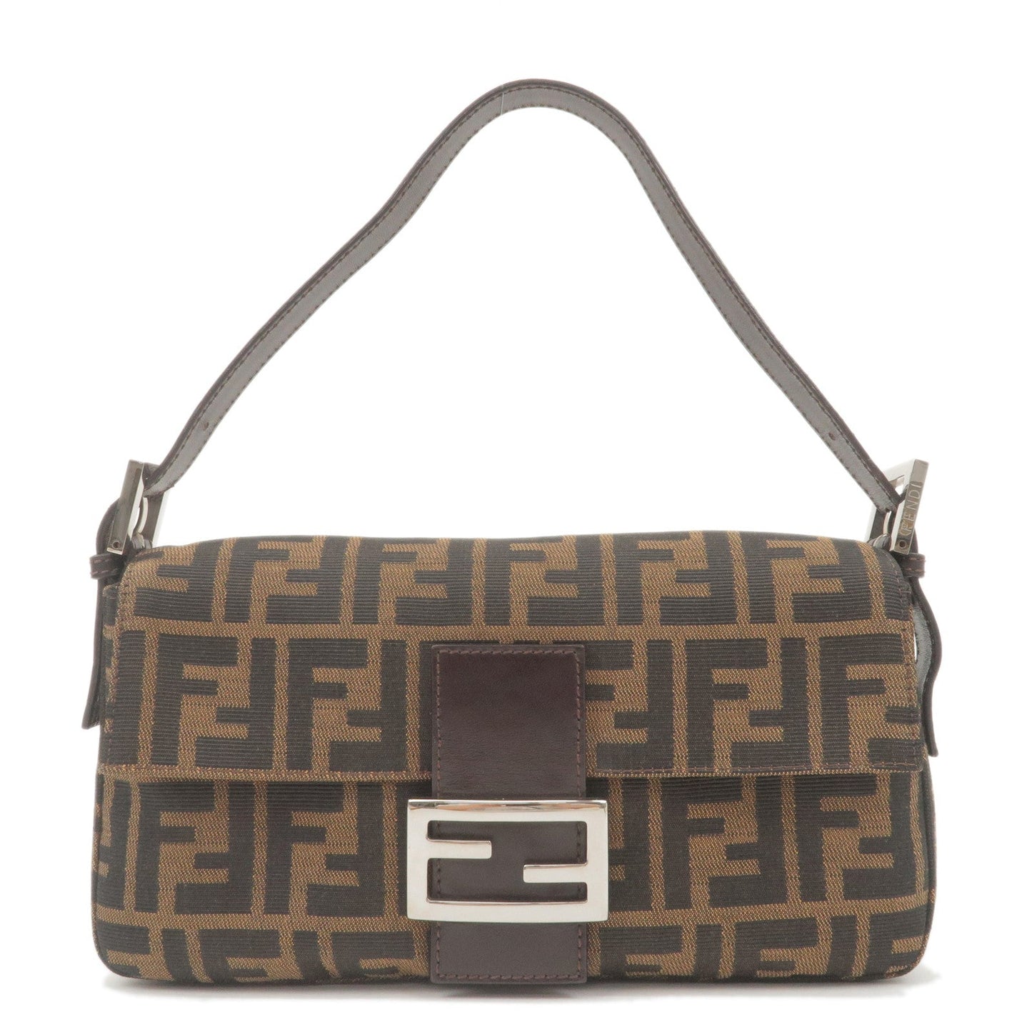 FENDI Zucca Mamma Baguette Canvas Leather Shoulder Bag Brown 26424