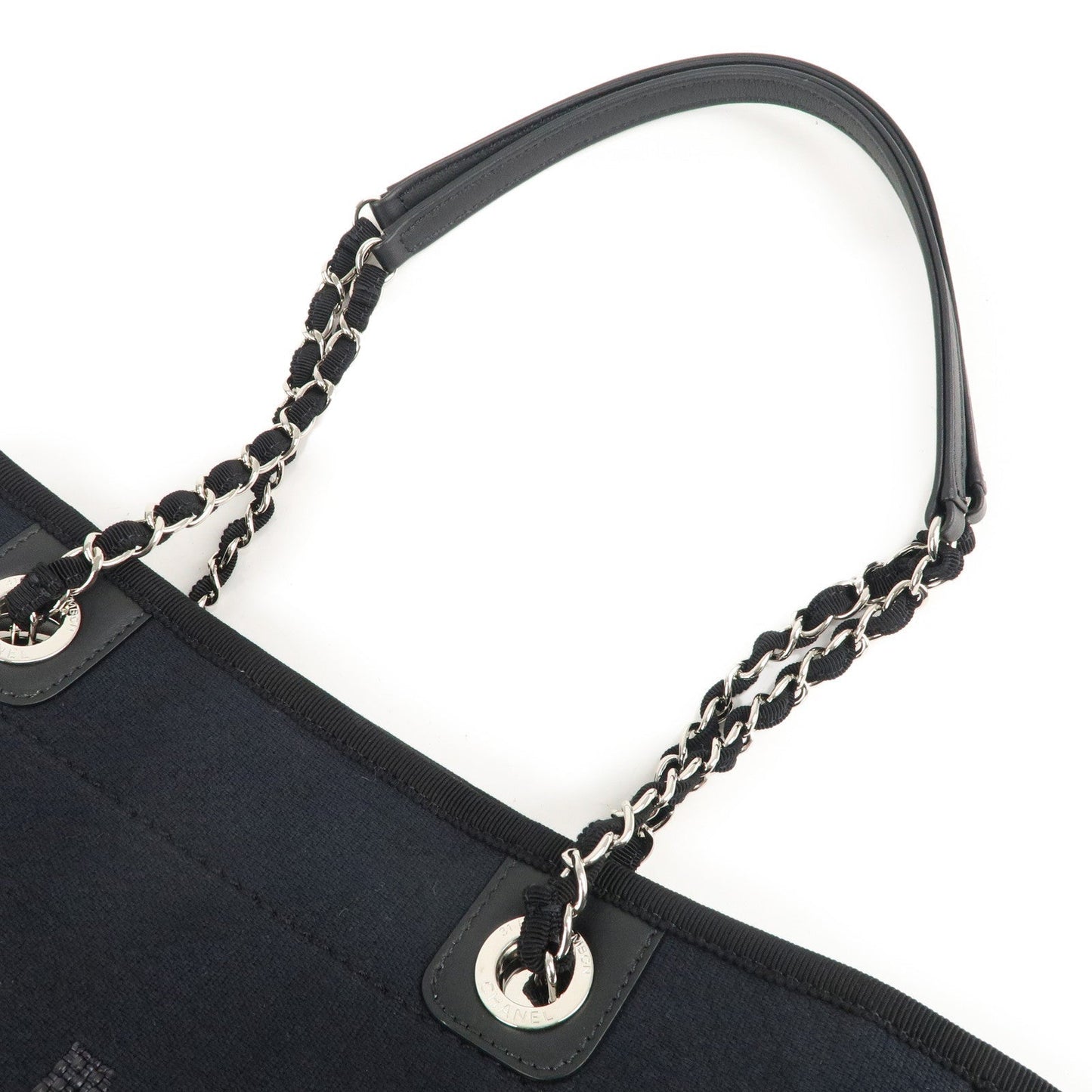 Chanel Deauville Canvas Leather Chain Tote Bag Black A67001