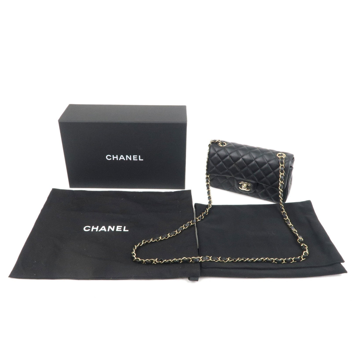 Chanel Mini Matelasse Lamb Skin Chain Shoulder Bag Black A69900