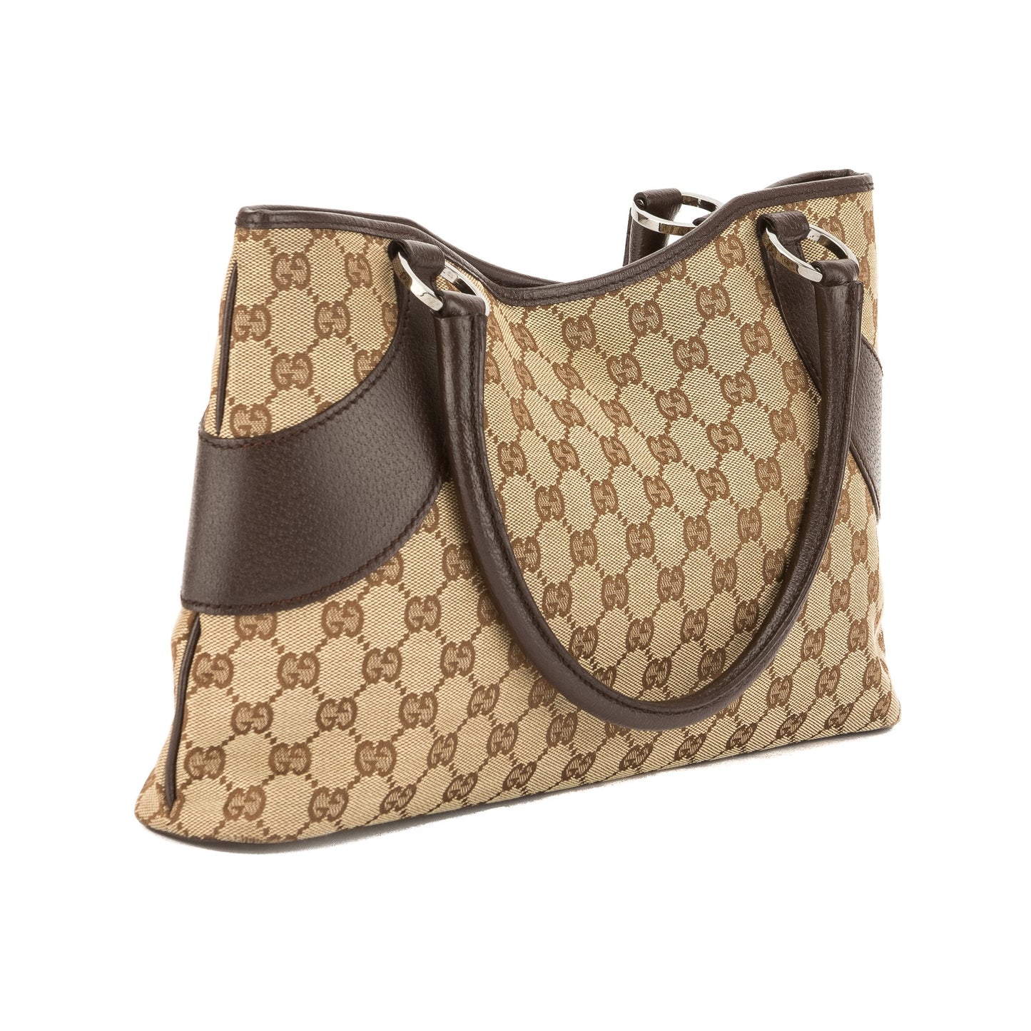 G*G Brown Leather GG Monogram Canvas Tote Bag (Pre Owned)
