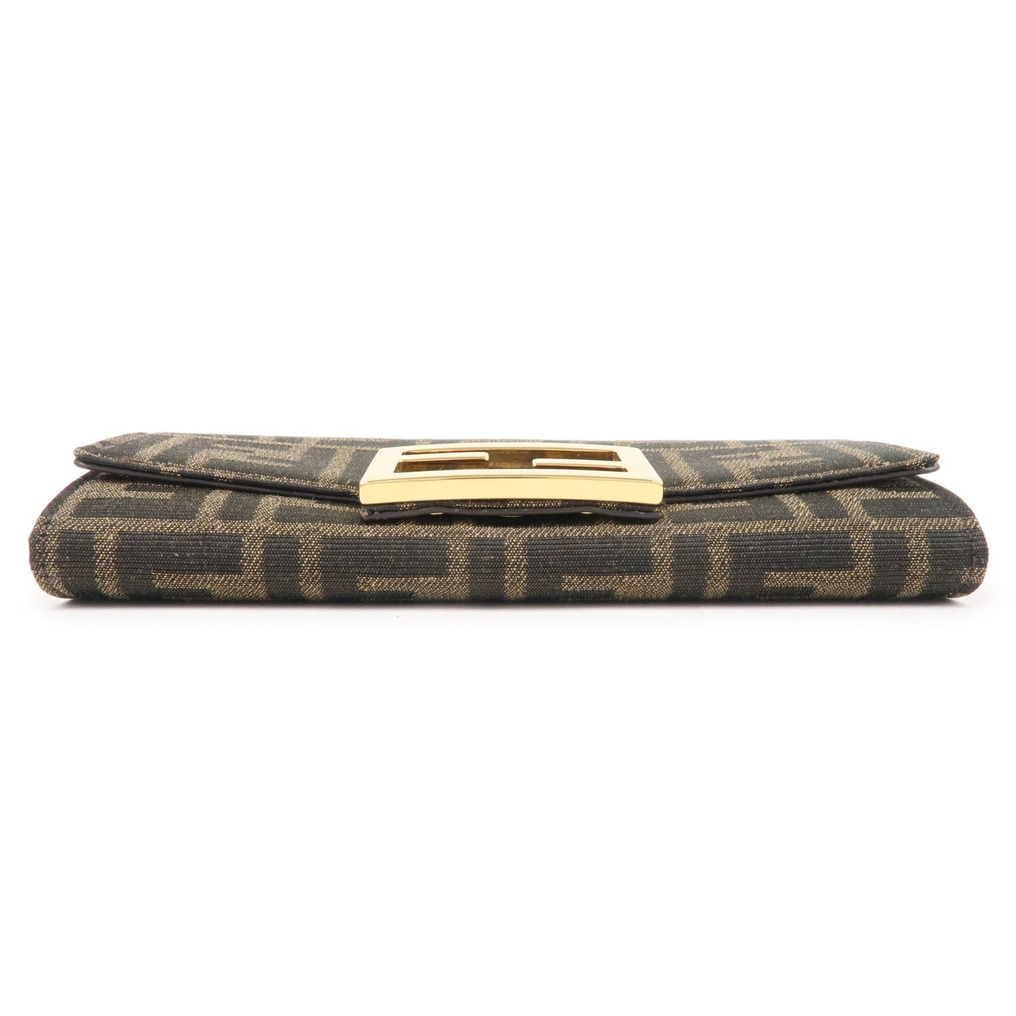 FENDI Zucca Canvas Leather Chain Wallet Khaki Black 8M0365