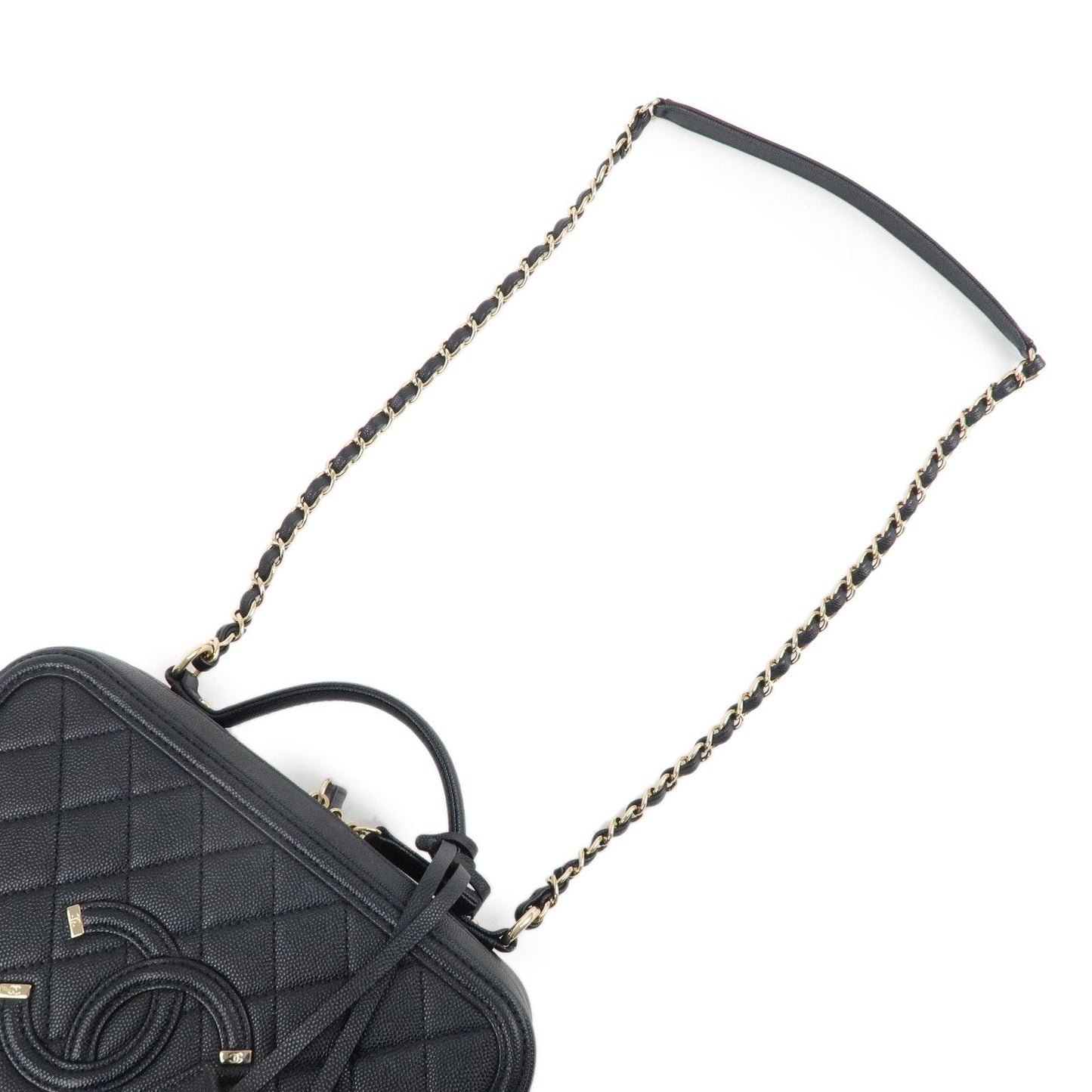 Chanel CC Filigree Matelasse Caviar Skin Shoulder Bag Black A
