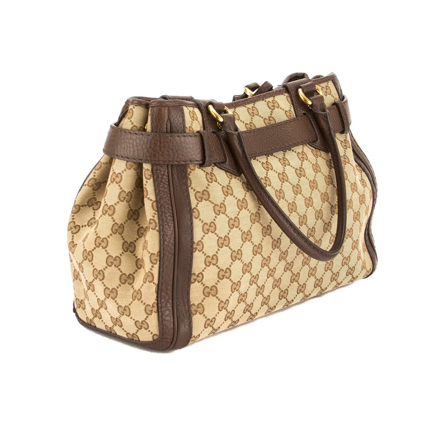 G*G Brown Leather GG Monogram Canvas Tote Bag (Pre Owned)