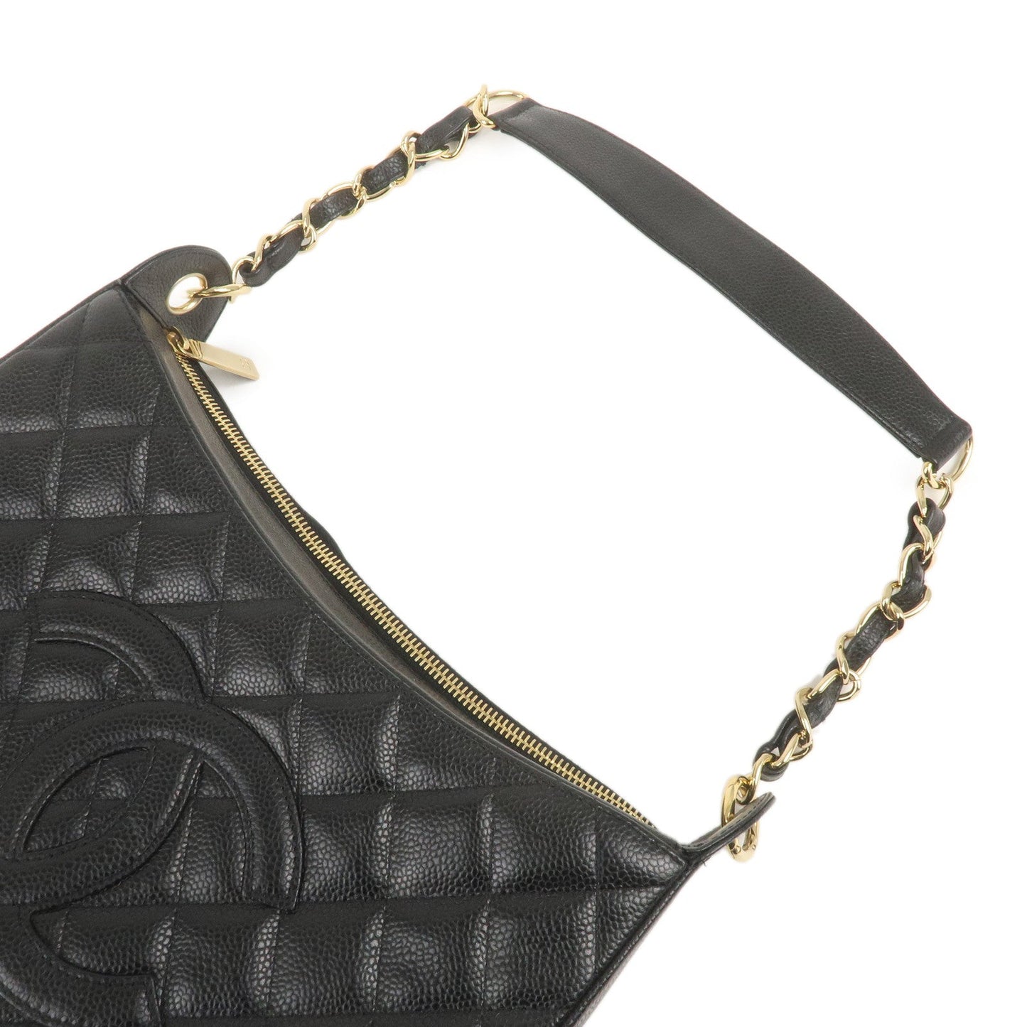 Chanel Matelasse Caviar Skin Chain Shoulder Bag Black A