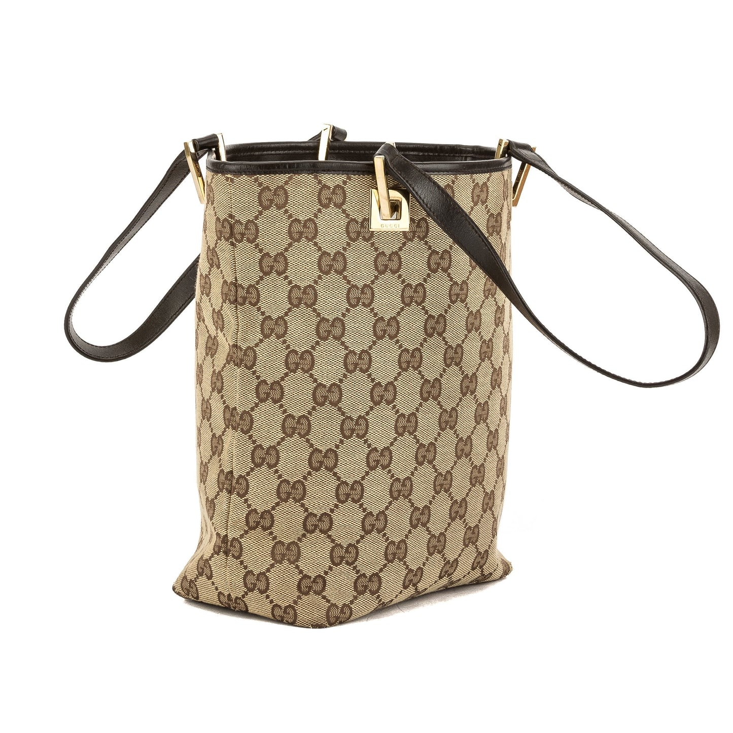 G*G Dark Brown Leather GG Jacquard Canvas G*Gsima Tote Bag (Pre Owned)
