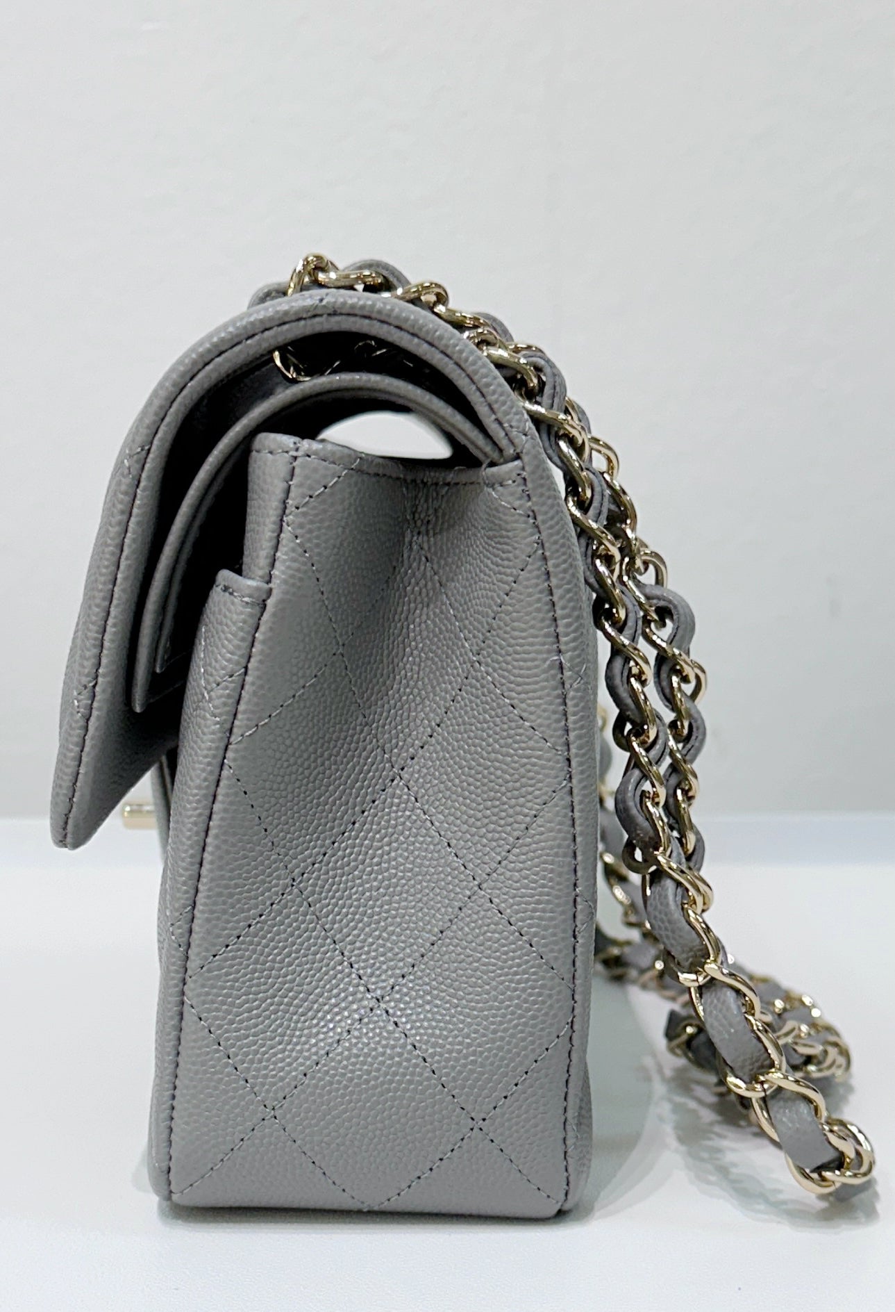 Chanel Small Caviar Quilted Double Flap Grey 21B Unused Condition