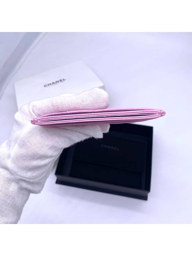 Classic Gold Hardware Grained Shiny Calfskin Card Wallet Light Pink Chanel