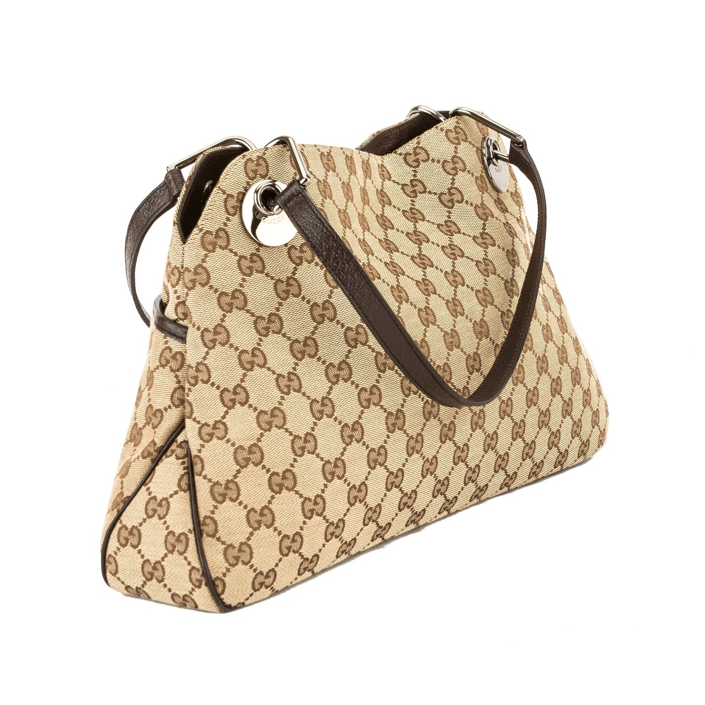 G*G Brown Leather GG Monogram Canvas Medium Eclipse Tote (Pre Owned)