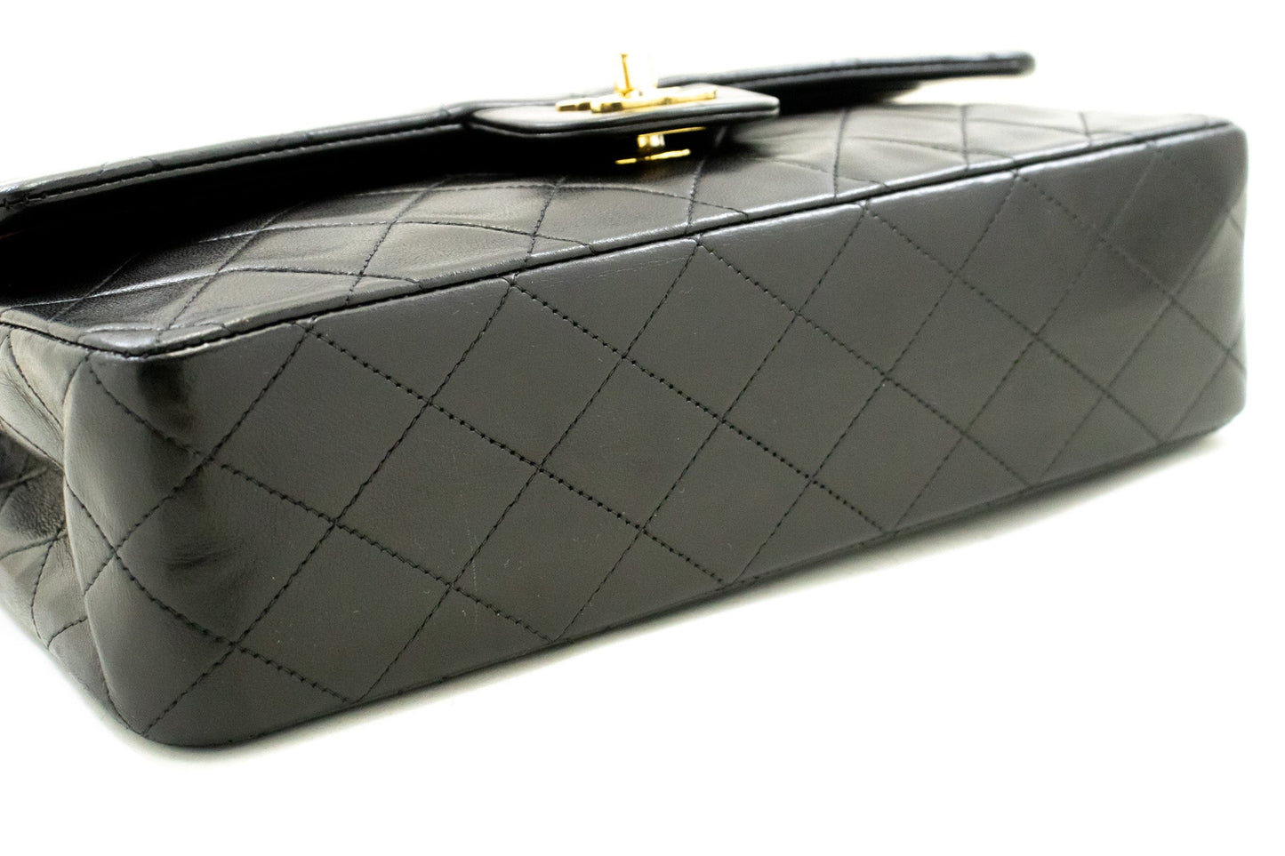 CHANEL Classic Double Flap 10" Chain Shoulder Bag Black Lambskin