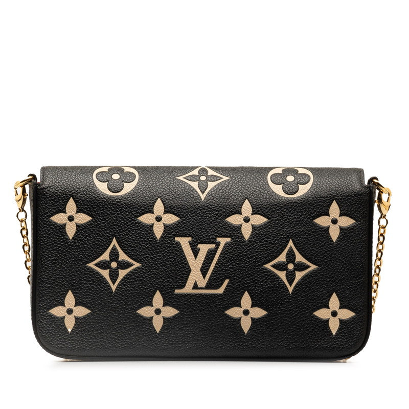 Louis Vuitton Monogram Implant Bi-Color Pochette Felice Chain S Wallet M82479 Black Beige Leather Louis Vuitton