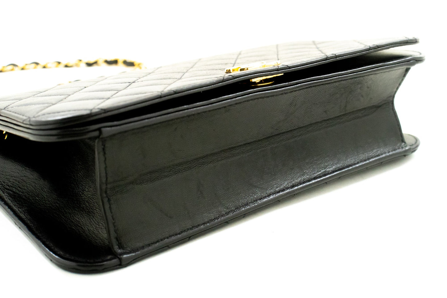 CHANEL Full Flap Chain Shoulder Bag Clutch Black Quilted Lambskin