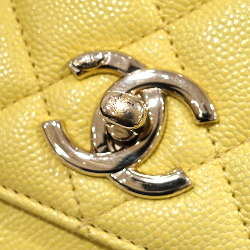 Chanel Chain Shoulder Bag Matrasse Yellow Caviar S Turn-Lock Coco A93607