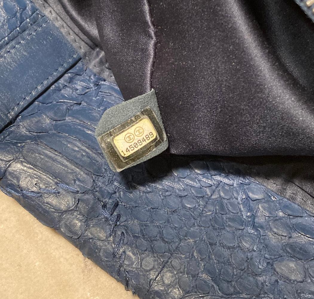Top Quality Chanel Navy Blue Quilted Matte Snakeskin Tote
