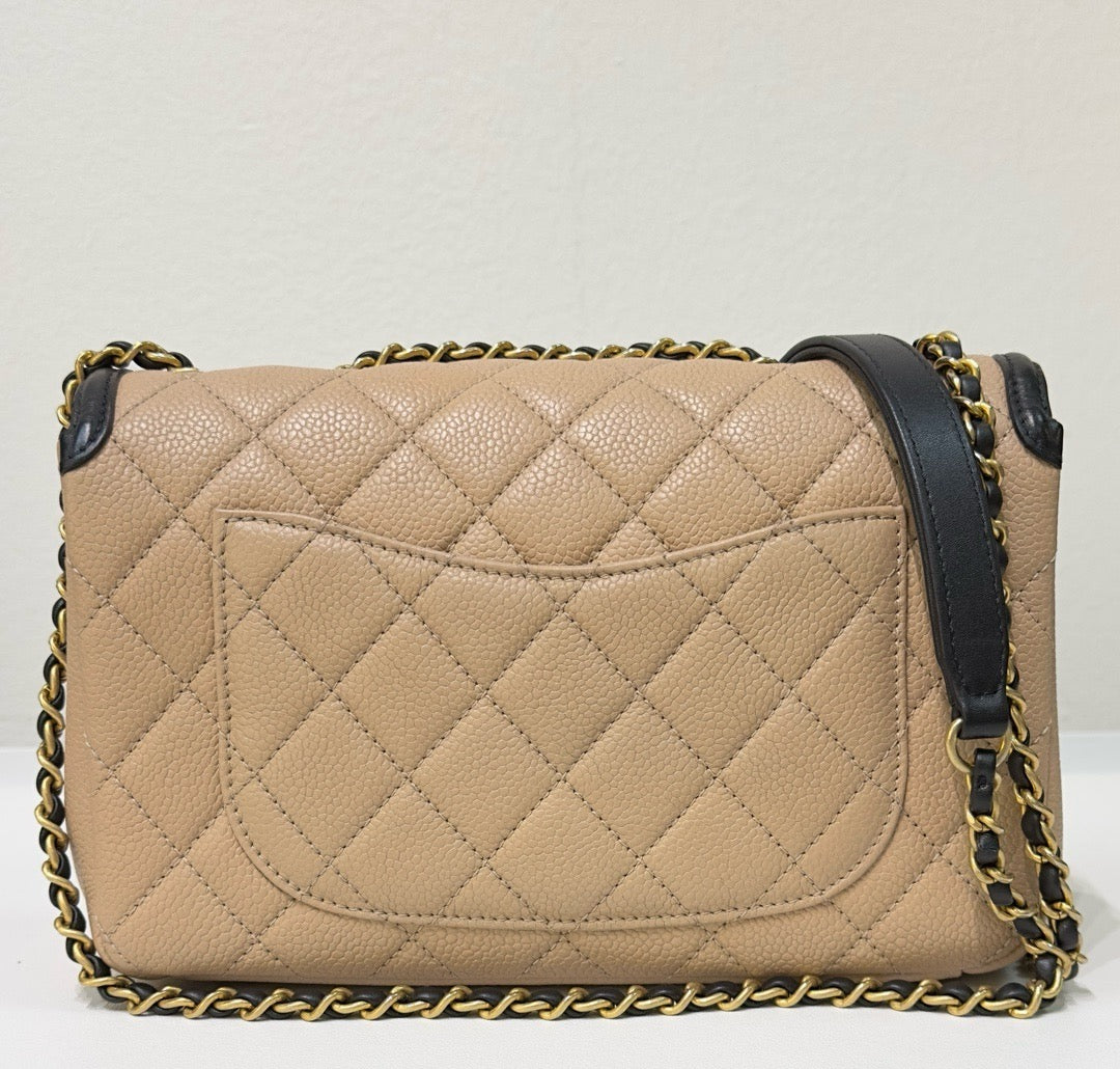 Chanel Small Caviar Quilted CC Filigree Flap Beige Black GHW