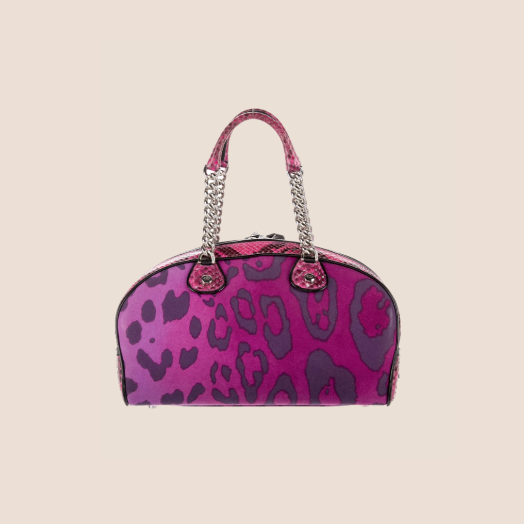 CHRISTIAN DIOR 2004 PYTHON TRIMMED GAMBLER DICE BOWLER BAG