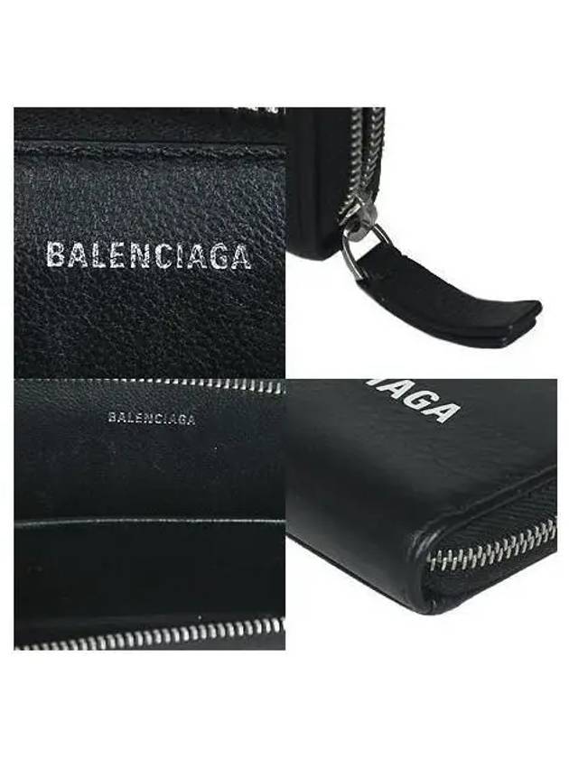 Luxury Balenciaga 505049 White Logo Black Leather Zipper Card Wallet