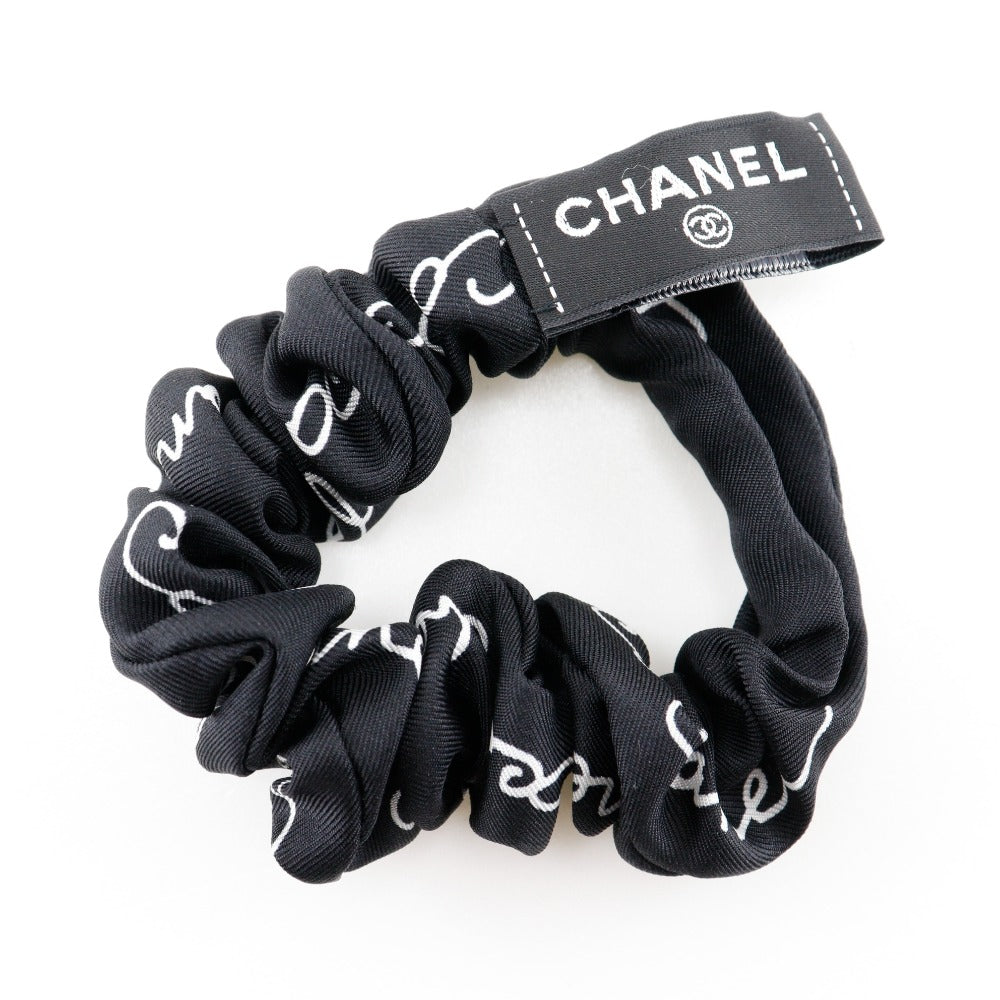Chanel CHANEL RIBONSHUSH OTHER ACCESSORIES COCOMARK LOGO Silk Black/White ribbon scrunchie A-rang quality clamps