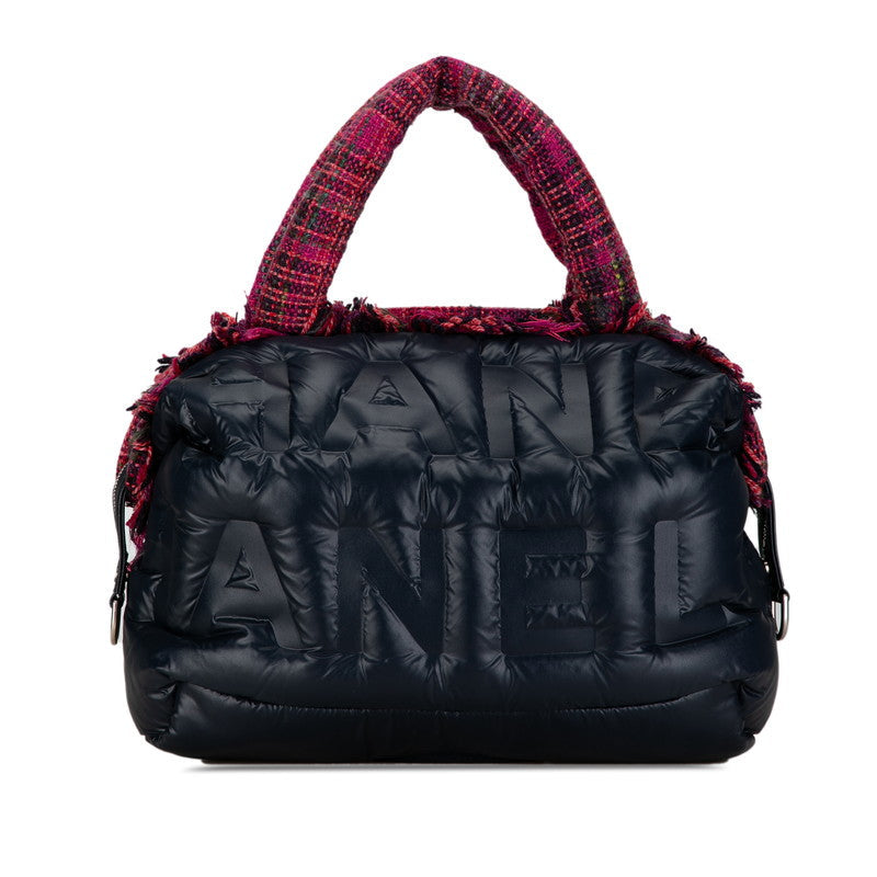 Chanel Coco Doodle Logo Handbag Shoulder Bag 2WAY Navy Pink Nylon Wool CHANEL