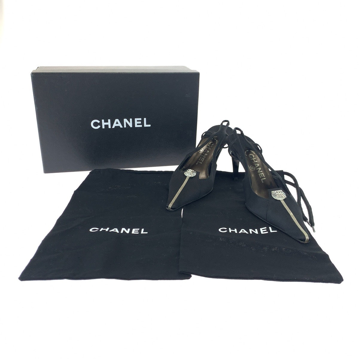 Chanel Satin Coco Mark Black Pumps