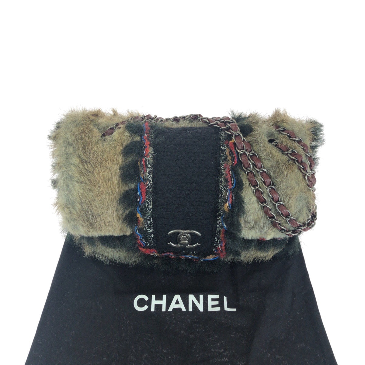 Chanel Vintage Coco Mark Turn Lock Fur Shoulder Bag