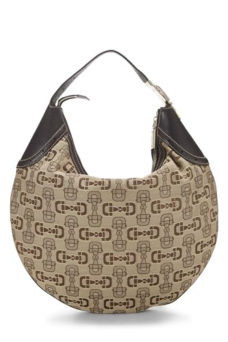 Gucci, Brown Horsebit Canvas Hobo, Brown