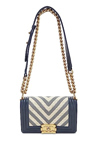 Chanel, Blue Woven Chevron Boy Bag Small, Blue