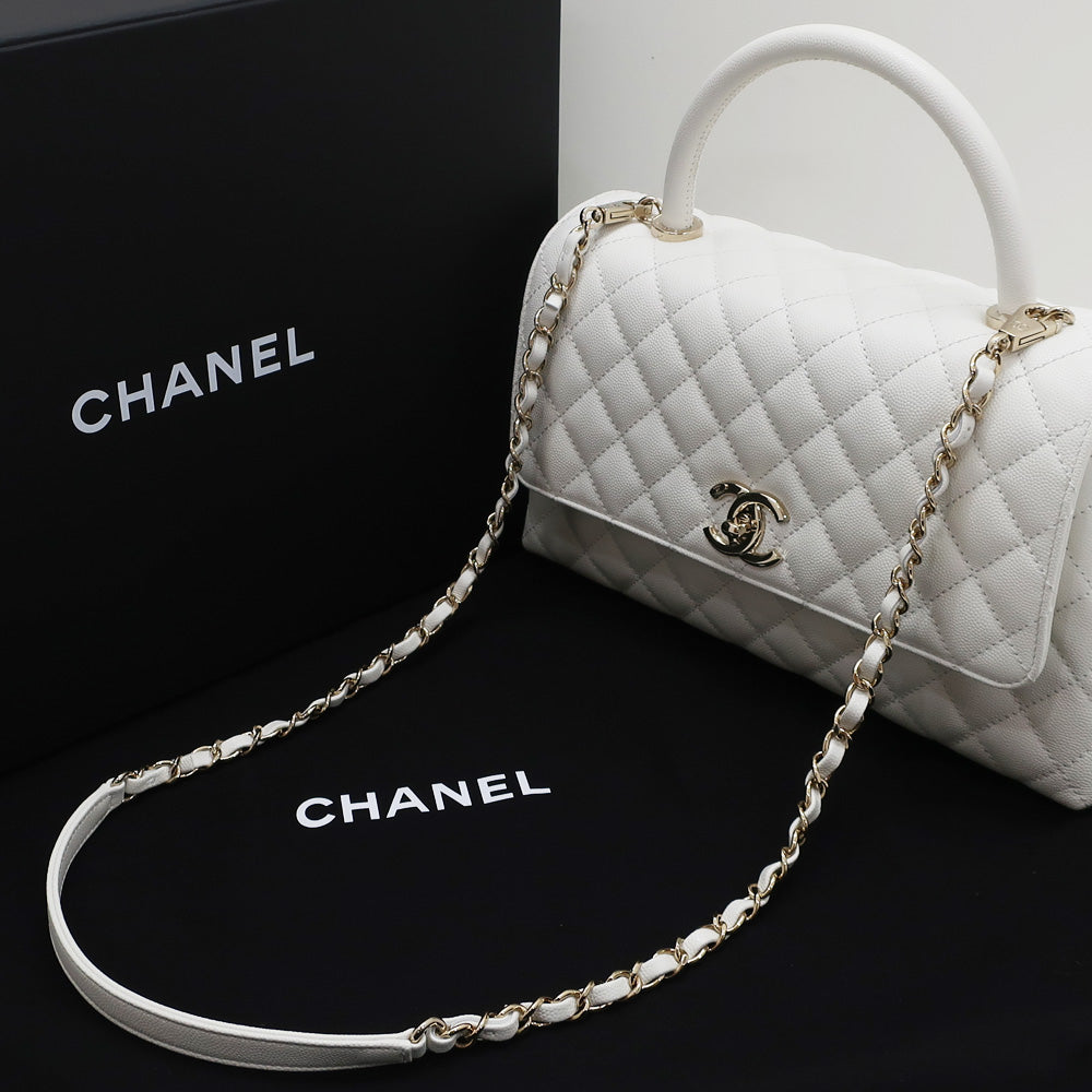 【Chanel】Chanel Coco Handle 28 Shoulder Bag Caviar S Handbag G A92991 White White 【New】【Unused】