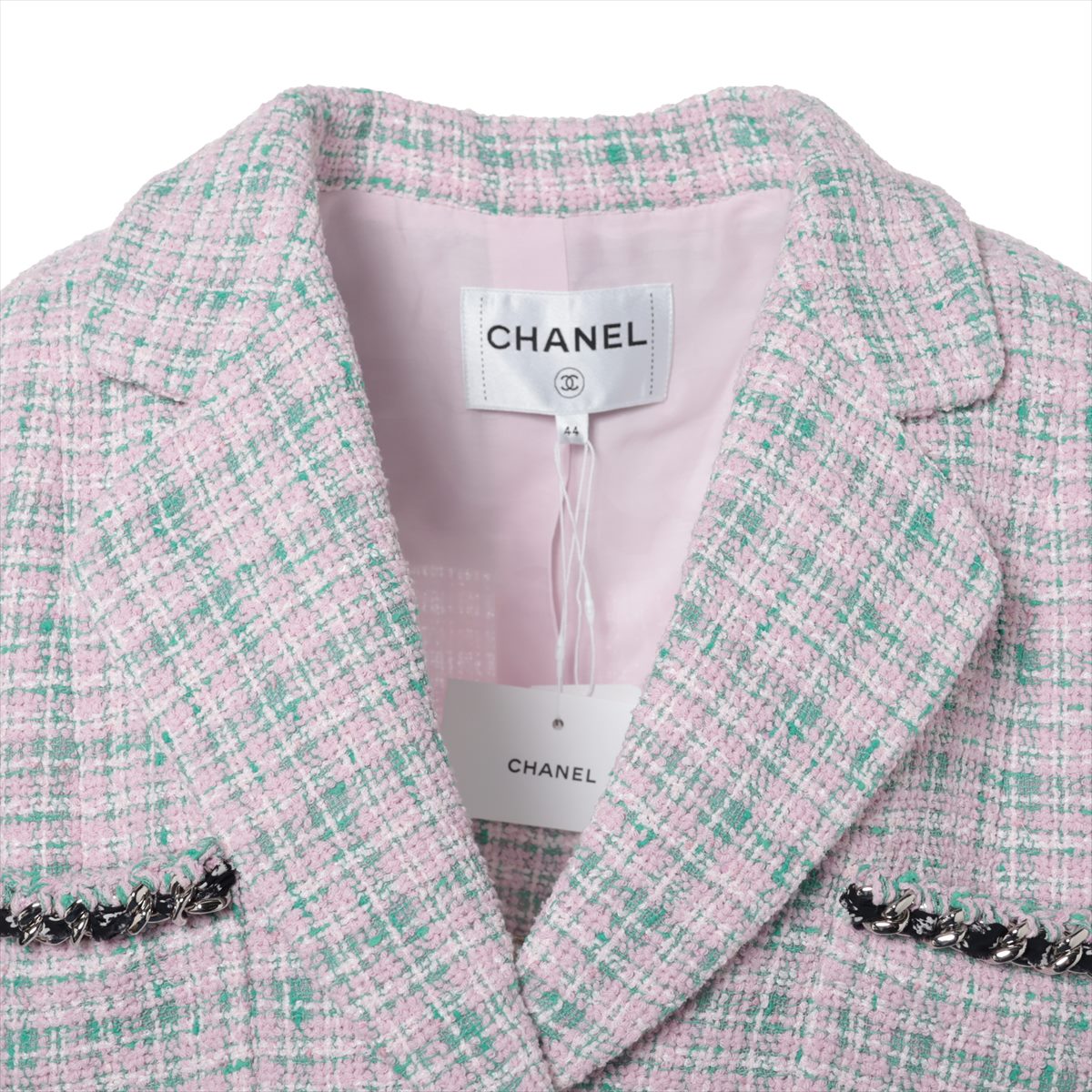 Chanel Coconut Button 21S CottonPolyester Jacket 44 Pink×Green P70531 Twid Chaintree