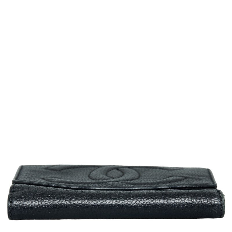Chanel Coco Double Fed Wallet Compact Wallet Black Leather Chanel