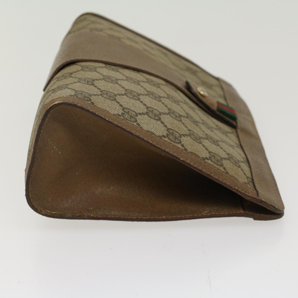 GUCCI GG Canvas Web Sherry Line Clutch Bag PVC Leather Beige Red 45600