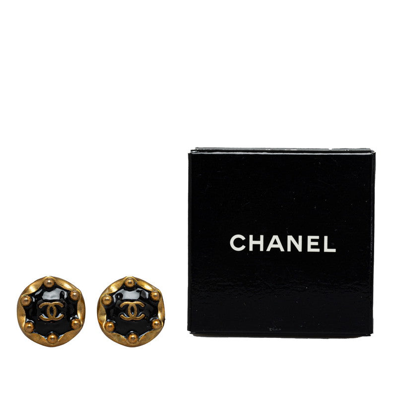 Chanel Vintage Coco Round Earrings Gold Black Chanel