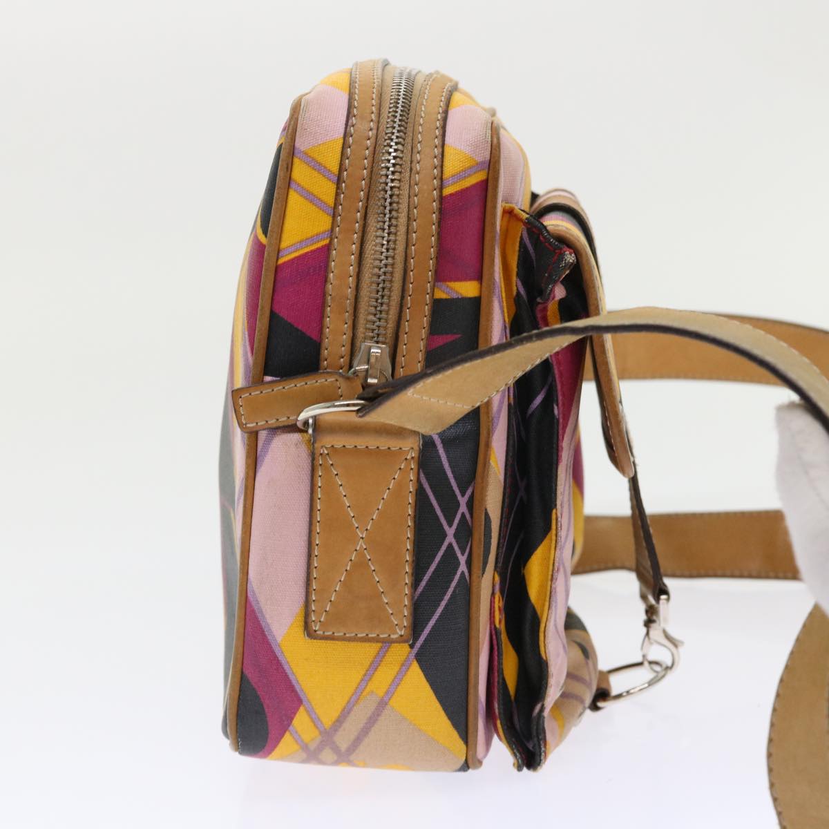 CHRISTIAN DIOR Argyle Check Shoulder Bag Nylon Yellow Pink 05-MA-0064 Auth 47588